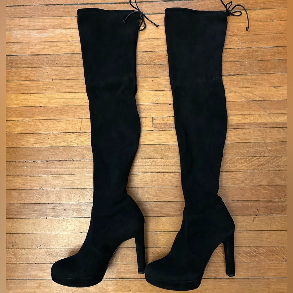 Never Worn Stuart Weitzman Platform Highland Black Suede Over-The-Knee Boots, M8